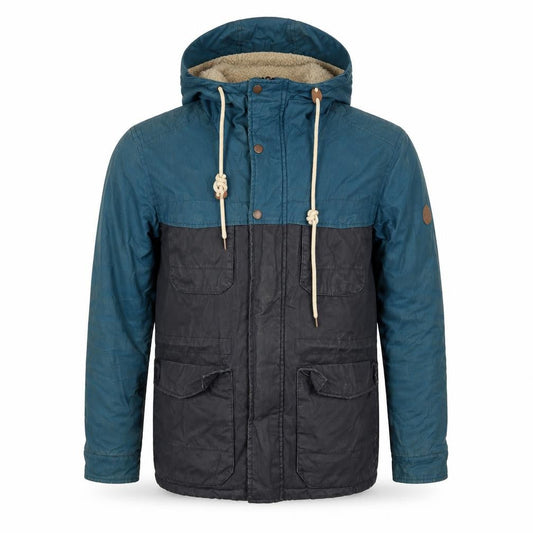 OPEN Men's Blue Hooded Parka Jacket, L, Cotton