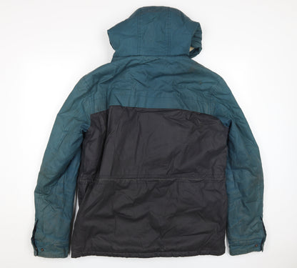 OPEN Men's Blue Hooded Parka Jacket, L, Cotton