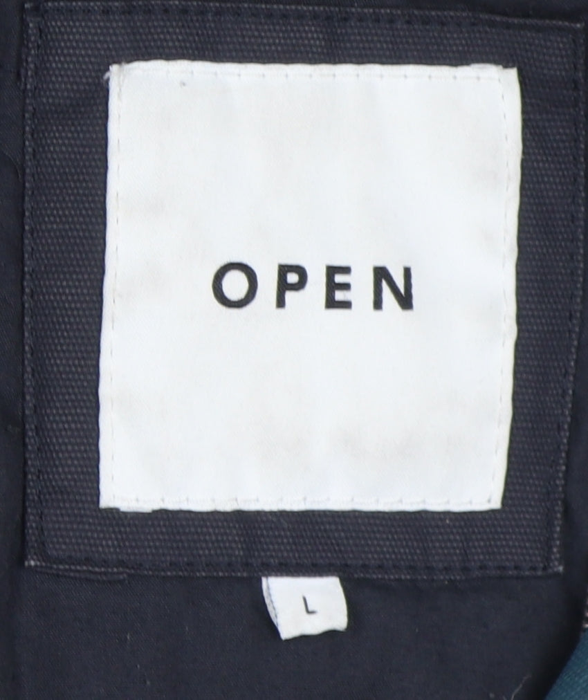 OPEN Men's Blue Hooded Parka Jacket, L, Cotton