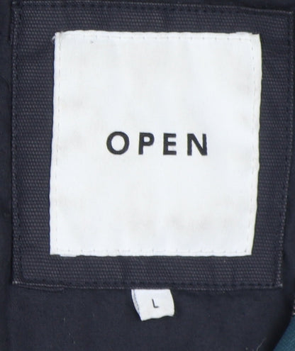 OPEN Men's Blue Hooded Parka Jacket, L, Cotton