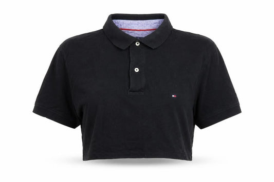 Tommy Womens Hilfiger Black Crop Polo XL Classic