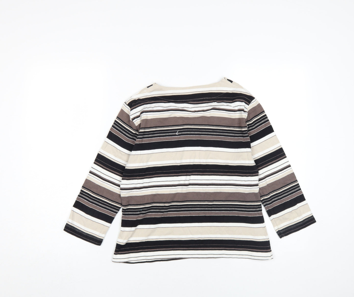 CC Women's Black Striped Petite T-Shirt, M, 3/4 Sleeve