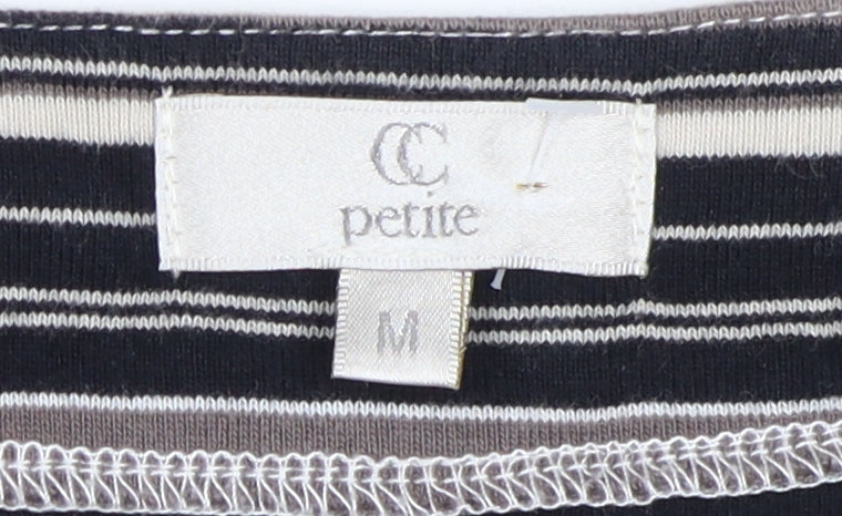 CC Women's Black Striped Petite T-Shirt, M, 3/4 Sleeve