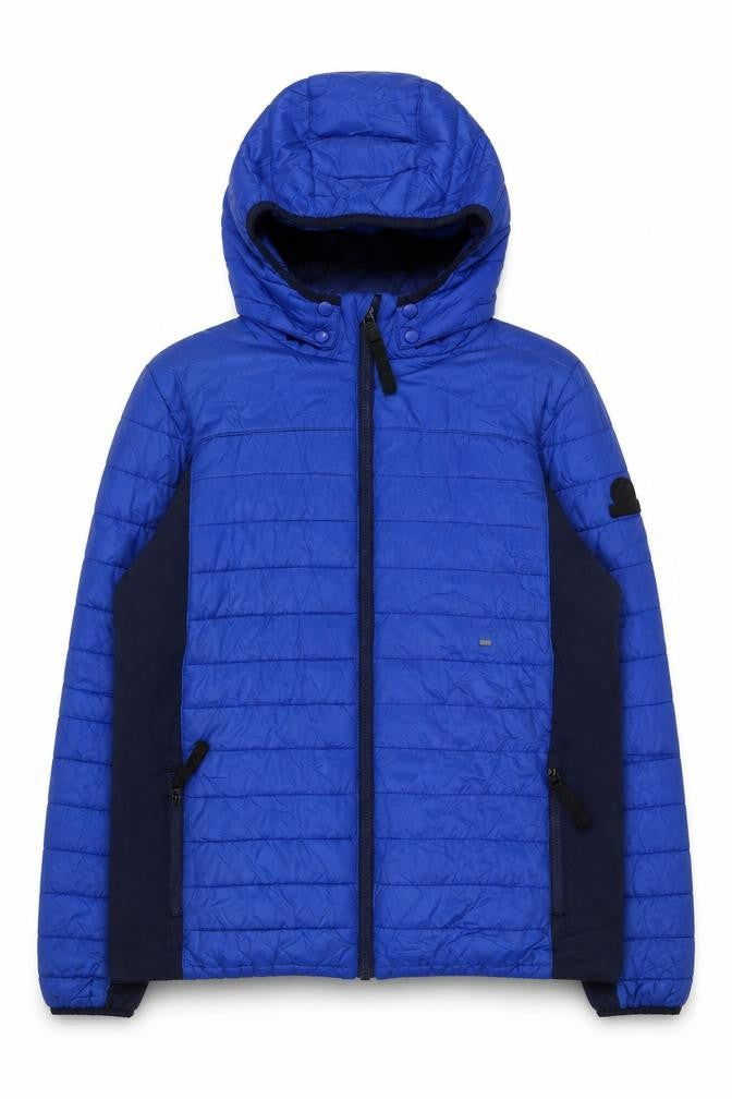 Front view of TOG24 boys’ blue puffer jacket, 14 years, winter ready