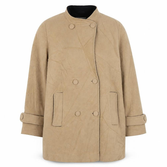 EWM Women's Beige Wool Blend Double-Breasted Pea Coat, Size 10