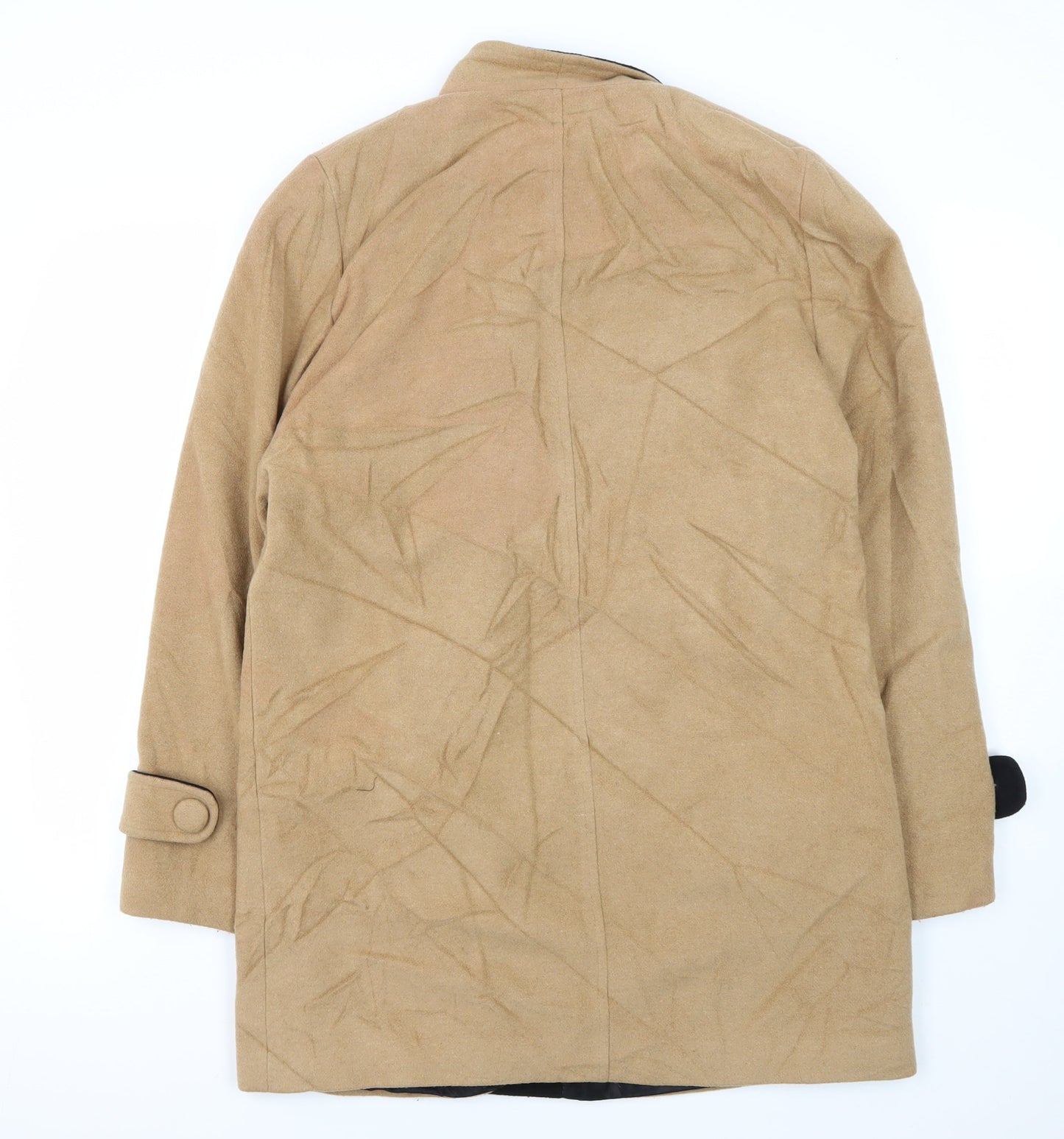 EWM Women's Beige Wool Blend Double-Breasted Pea Coat, Size 10