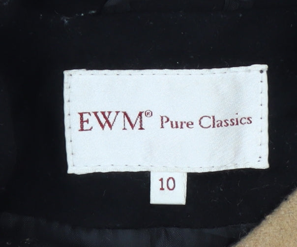EWM Women's Beige Wool Blend Double-Breasted Pea Coat, Size 10
