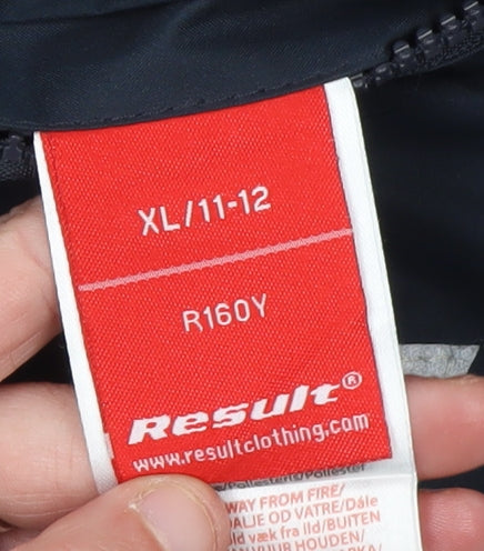 Close-up detail of Result boys’ blue jacket, size 11-12, lined, casual, zip