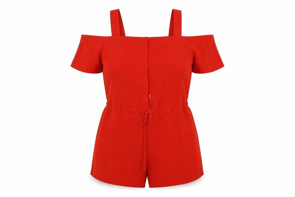 Monki Women's Red Off Shoulder Jumpsuit Size S
