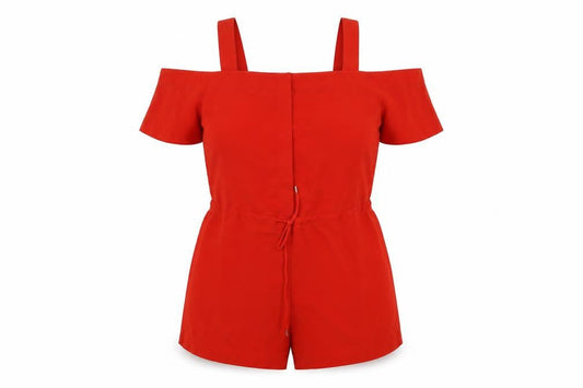 Monki Women's Red Off Shoulder Jumpsuit Size S