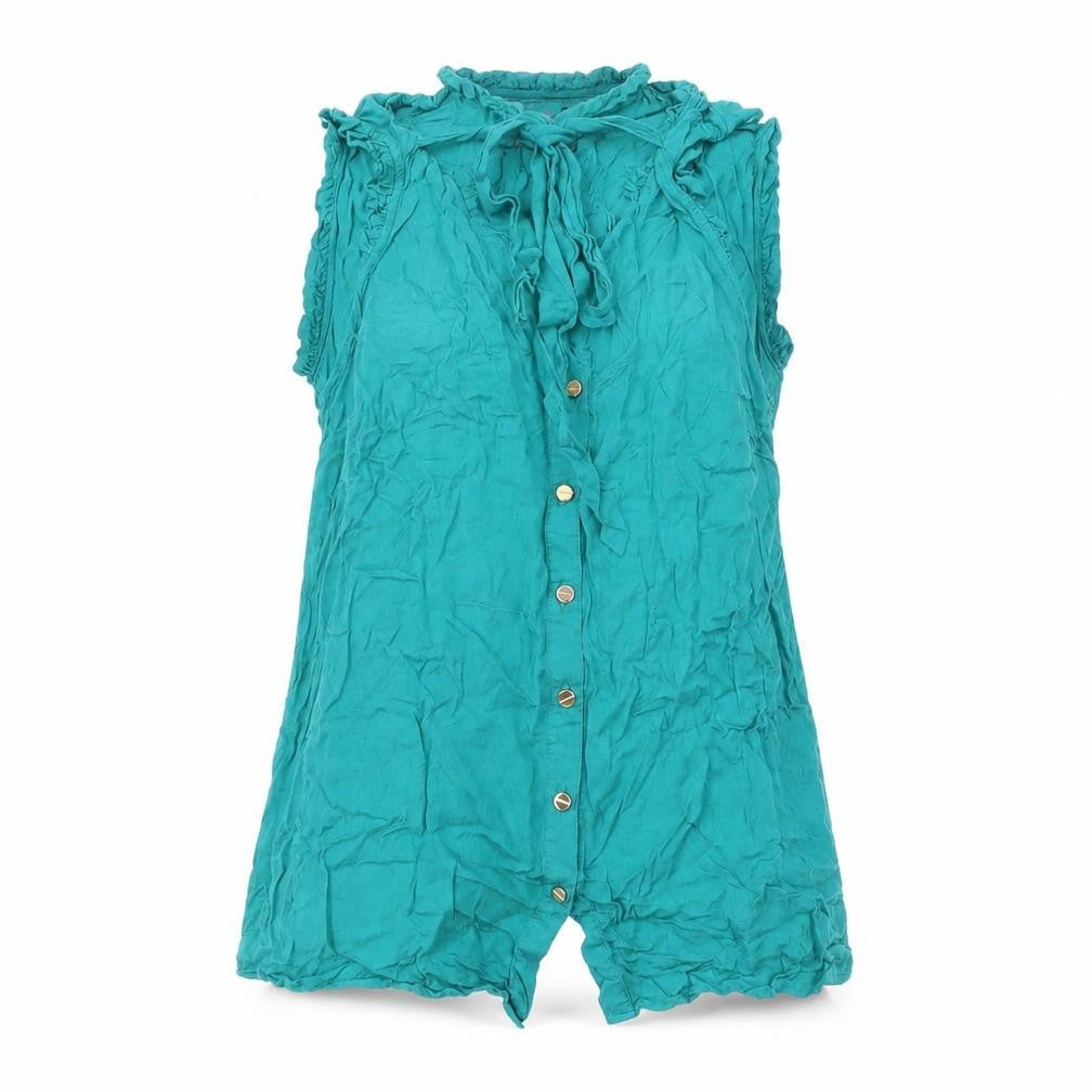 Oasis Green Sleeveless Ruffle Blouse Size 10