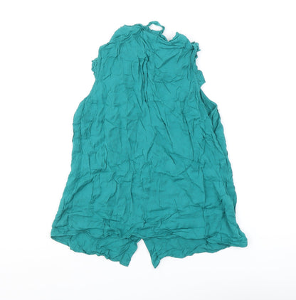 Back view of Oasis Green Sleeveless Ruffle Blouse, size 10