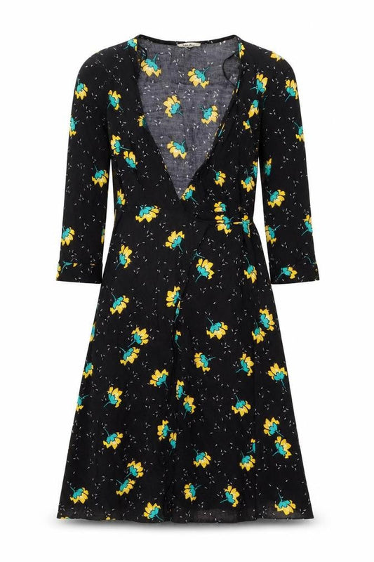 Dot & X Women's Black Floral Wrap Dress Size 10