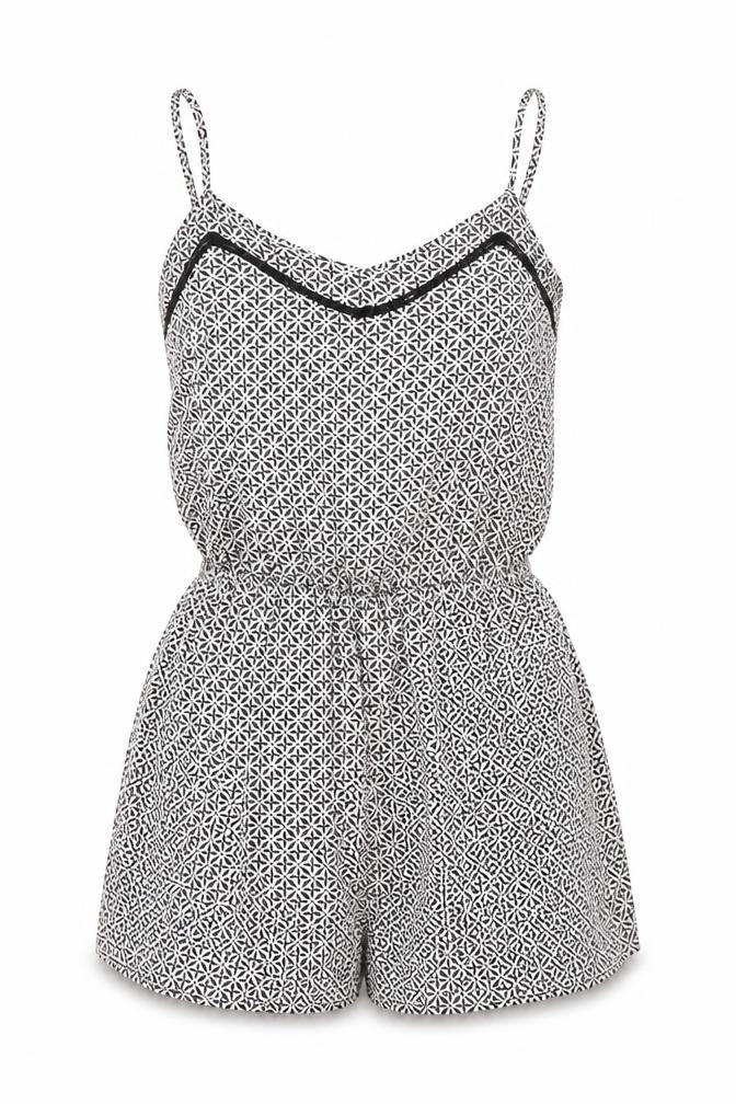 H&M Women's Black & White Geometric Playsuit, Size 6, Sleeveless
