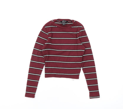 Additional front view of 915 Generation girls’ red cropped t-shirt, long sleeve, striped, 10-11y