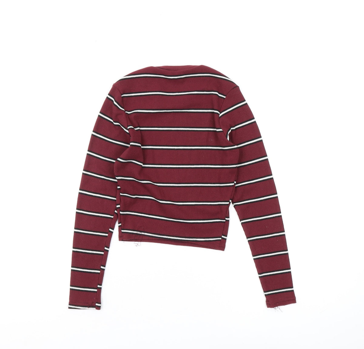 Back view of 915 Generation girls’ red cropped t-shirt, long sleeve, striped, 10-11y