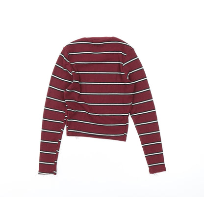 Back view of 915 Generation girls’ red cropped t-shirt, long sleeve, striped, 10-11y