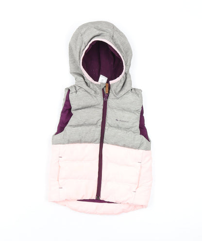 Additional front view of Decathlon girls’ grey pink puffer jacket 2-3 years