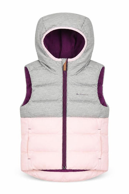 Front view of Decathlon girls’ grey pink puffer jacket 2-3 years