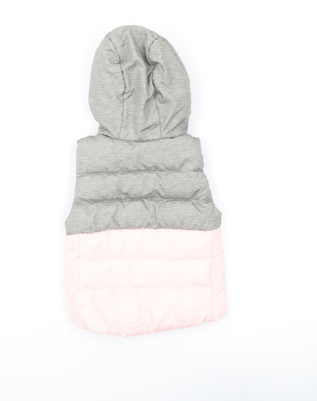 Back view of Decathlon girls’ grey pink puffer jacket 2-3 years