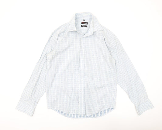 Refined Men's White Blue Geometric Shirt S