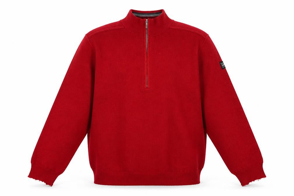 Men's Red Full Zip Jumper M Knit Casual Wool Blend