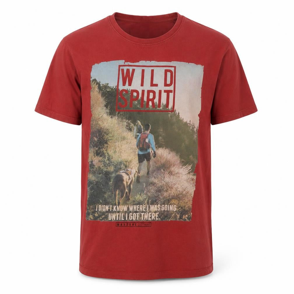 Maxzone Men's Red Nature Graphic T-Shirt L Regular Fit