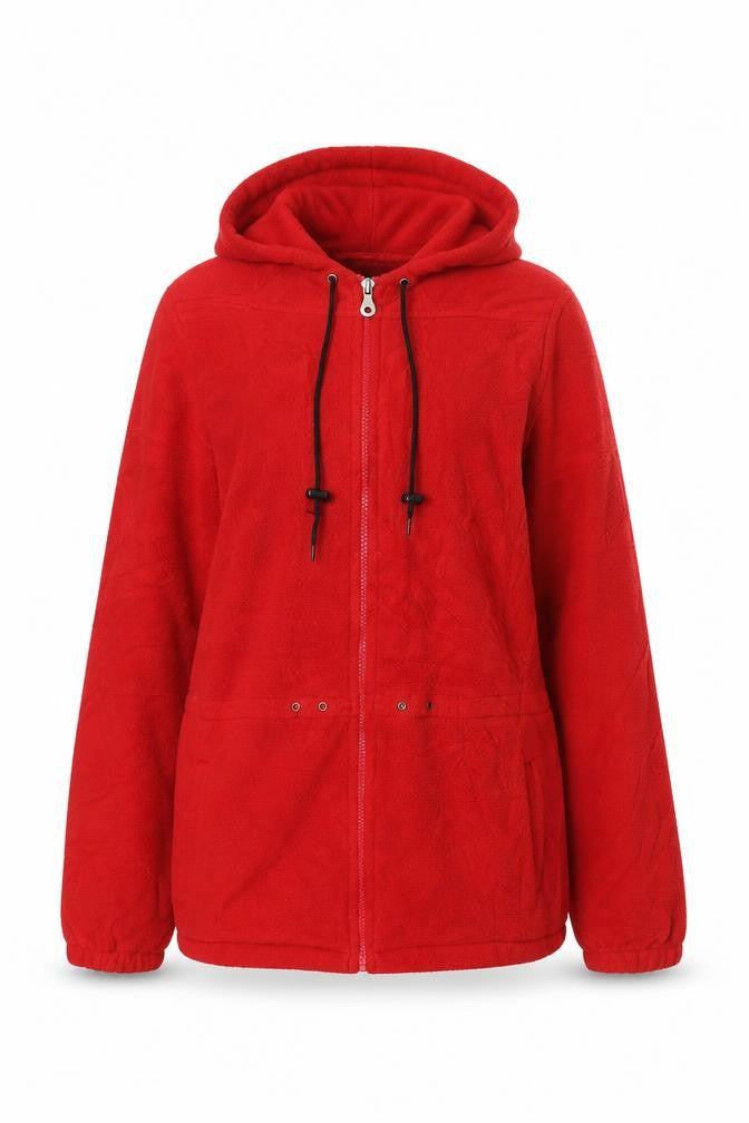 Lands' End Women's Red Fleece Jacket, M, Hooded