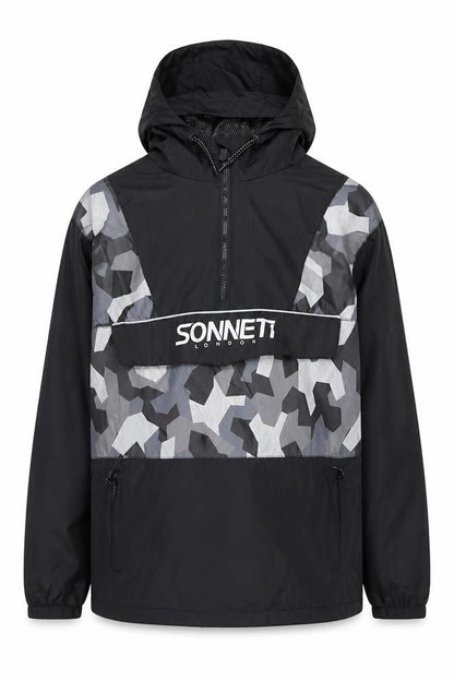 Front view of Sonneti boys’ black camo anorak jacket xl