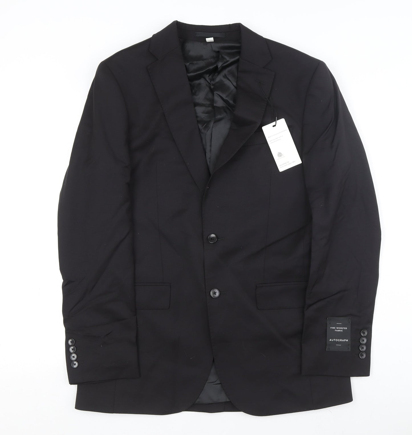 Marks and Spencer Men's Black Wool Blazer, 38L Fit