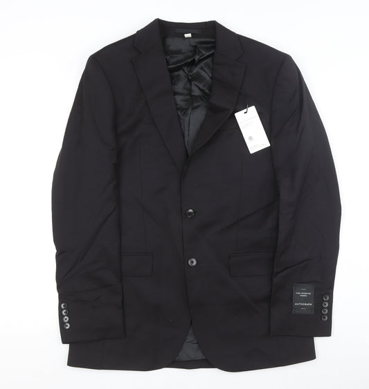 Marks and Spencer Men's Black Wool Blazer, 38L Fit