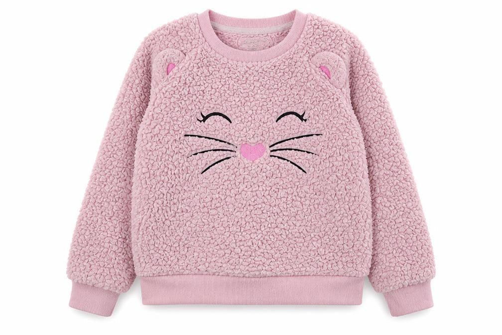 Jeff & Co Girls Pink Cat Sweatshirt 5-6 Years Bouclé Pullover
