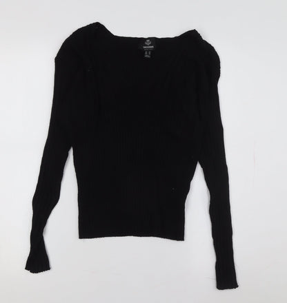 Threadbare Women's Black V-Neck Pullover Jumper Size 10