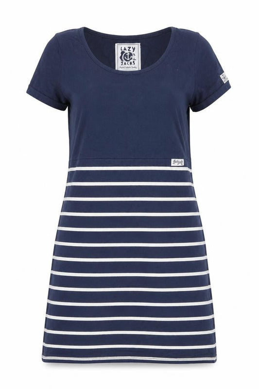 Lazy Jacks Women Blue Nautical Stripes T-Shirt Dress