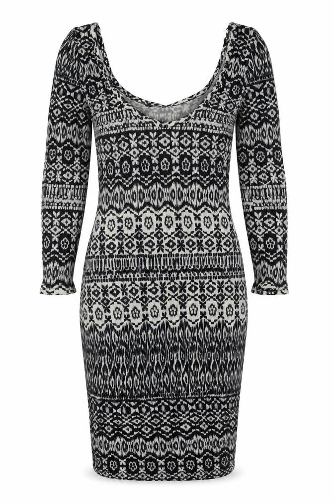 Women's Bodycon Dress Black White Size 10 Geometric