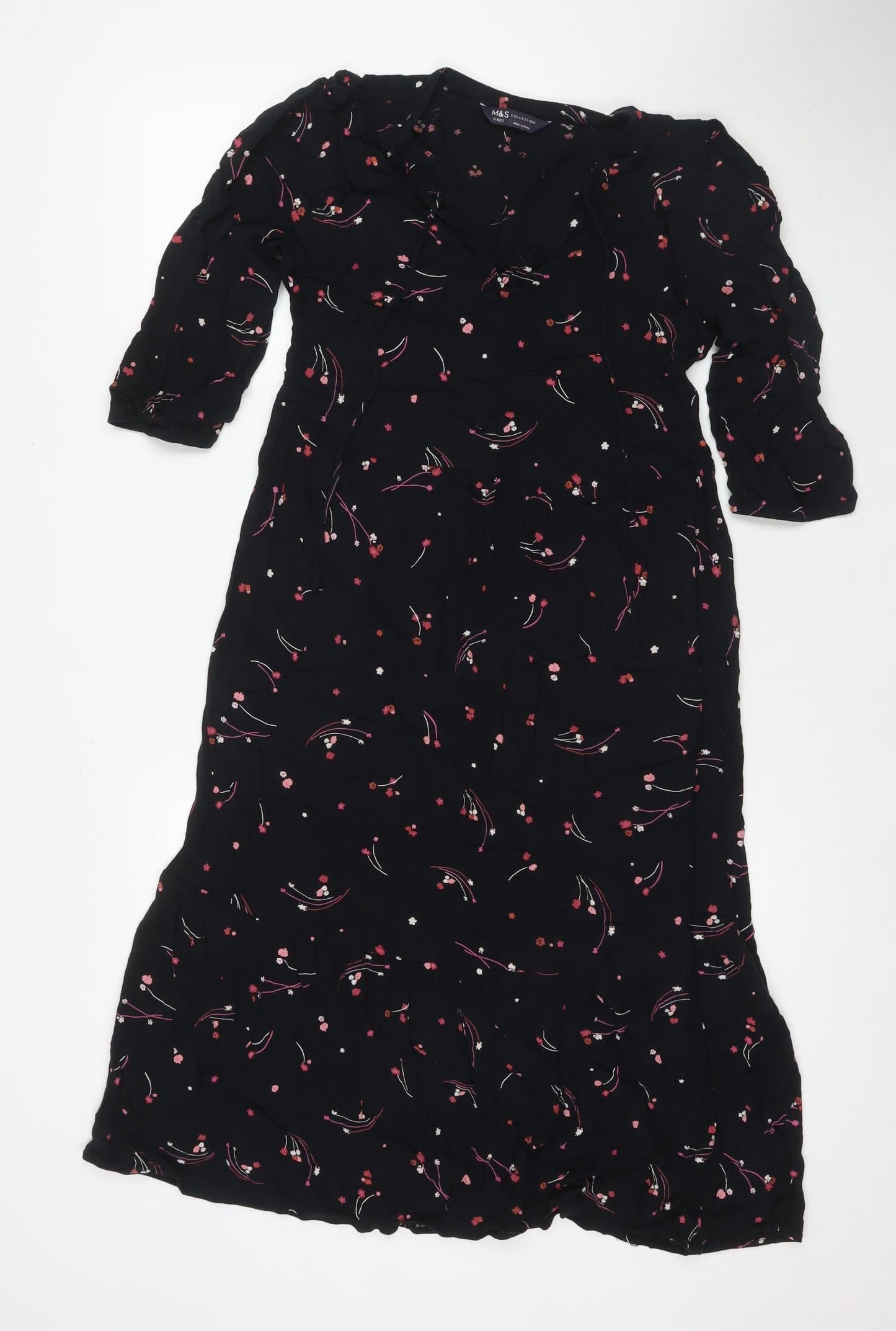 Marks and Spencer Women's Black Floral A-Line Midi Dress