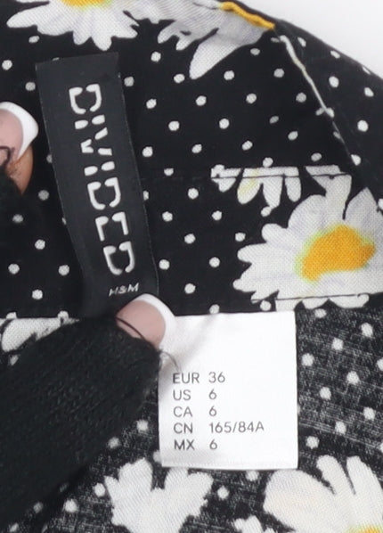 H&M Women Black Floral A-Line Dress Size 8 Sleeveless