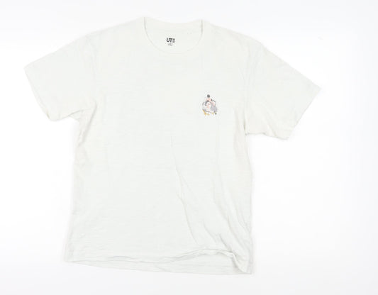 Uniqlo Unisex White T-Shirt XS Regular Crew Neck Light