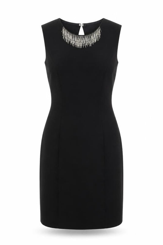H&M Women Black Sheath Dress Size 8 Beaded Party