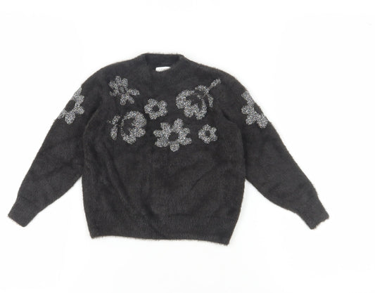 Next Girls Black Floral Pullover Jumper - Size 5 Years