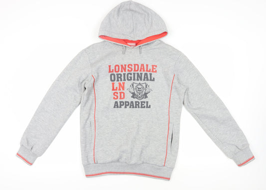 Lonsdale Grey Cotton Pullover Hoodie Size 12