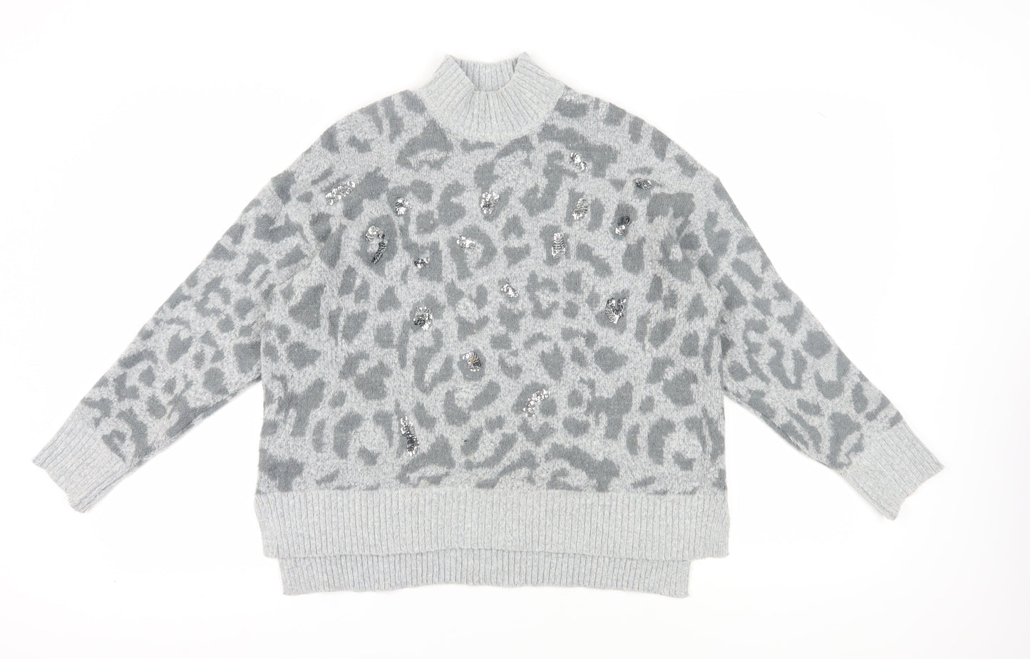 Oasis Women's Grey Sequin Animal Print Jumper - M