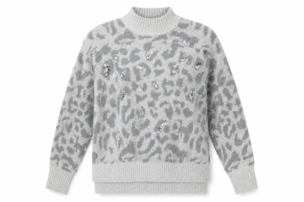 Oasis Women's Grey Sequin Animal Print Jumper - M