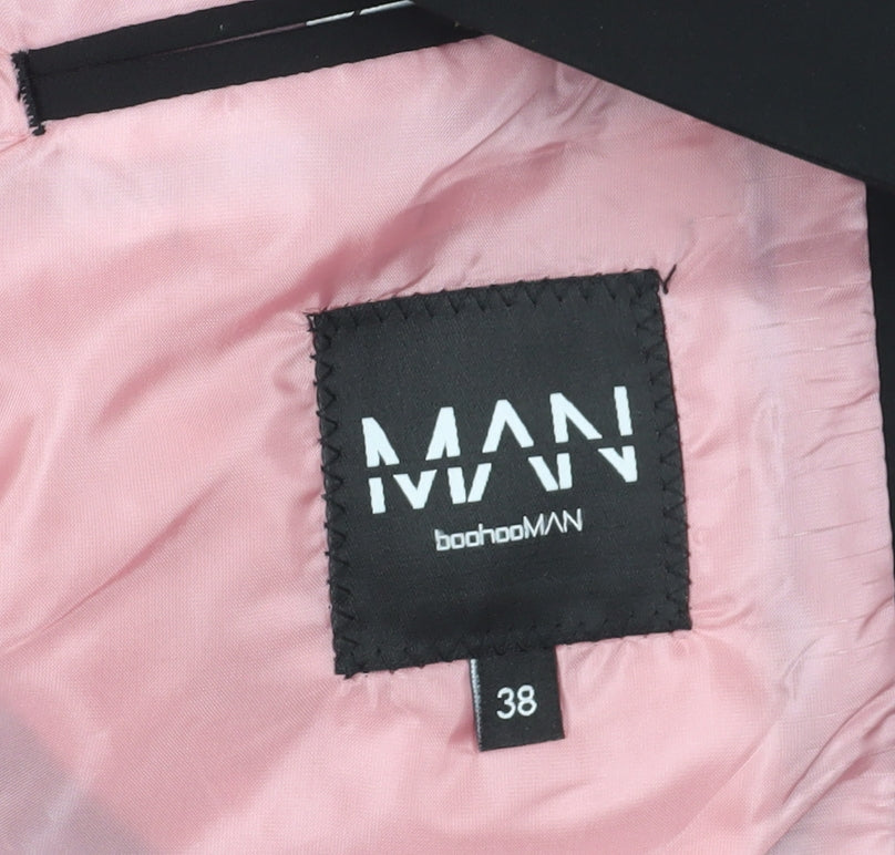 boohooMAN Men's Black Blazer, Size 38, Notch Lapel