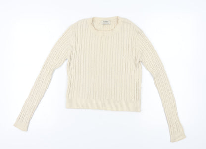 Pull&Bear Women's Ivory Cable-Knit Jumper XS