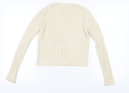 Pull&Bear Women's Ivory Cable-Knit Jumper XS