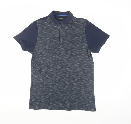 Silver Eight Men's Blue Striped Polo Shirt S