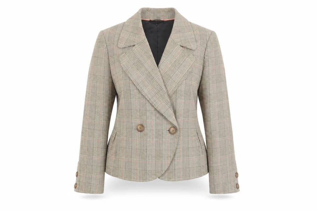 Coast Women's Beige Plaid Blazer Jacket - Size 16