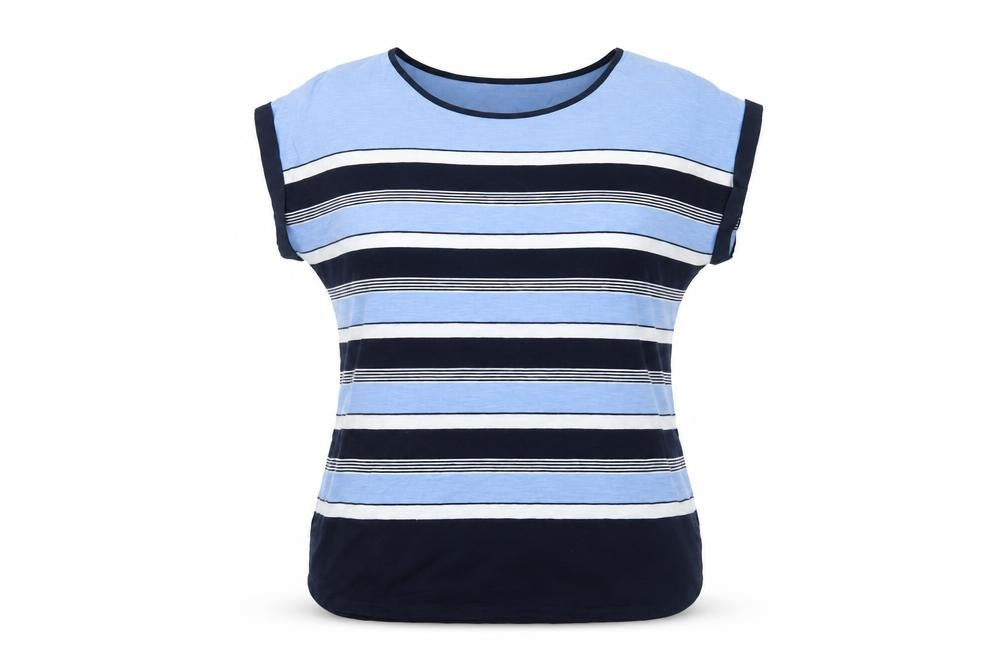 Oasis Women's Blue Striped T-Shirt, M, Spring Casual