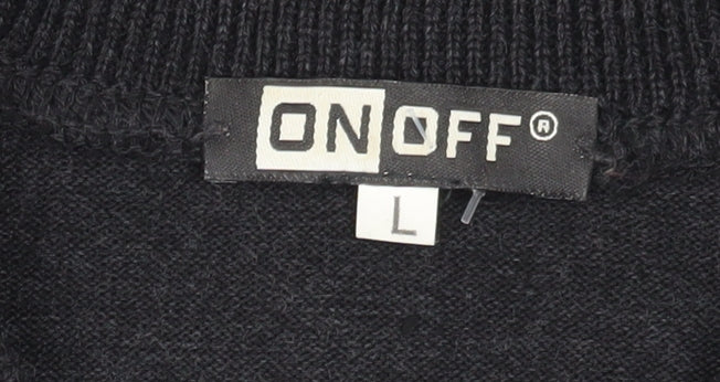On Off Men's Black Pullover Jumper L V-Neck